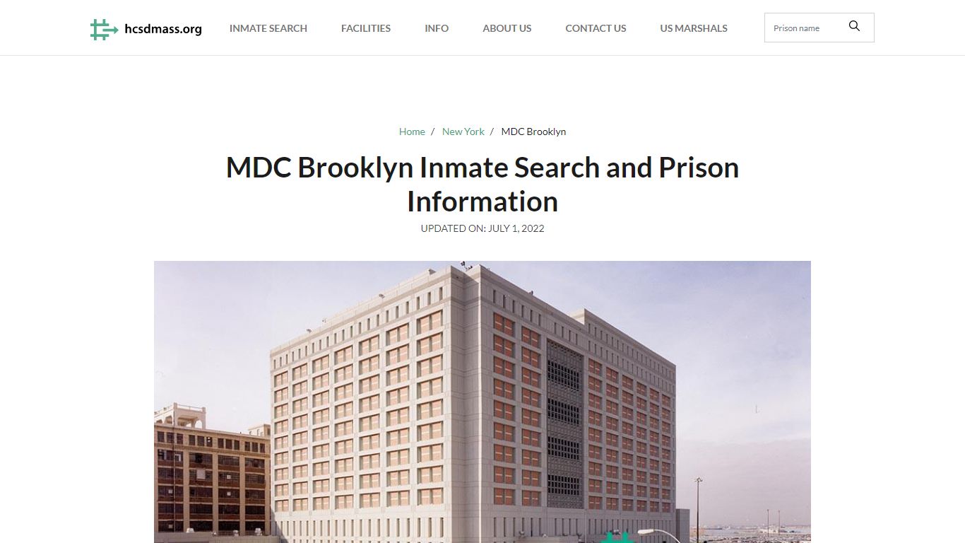 MDC Brooklyn Inmate Search and Prison Information - Hampden County